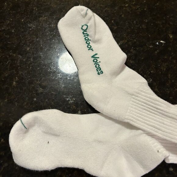 Outdoor Voices Tall Stripe Crew Socks Size Small Medium White Kelly Green New - Picture 5 of 6